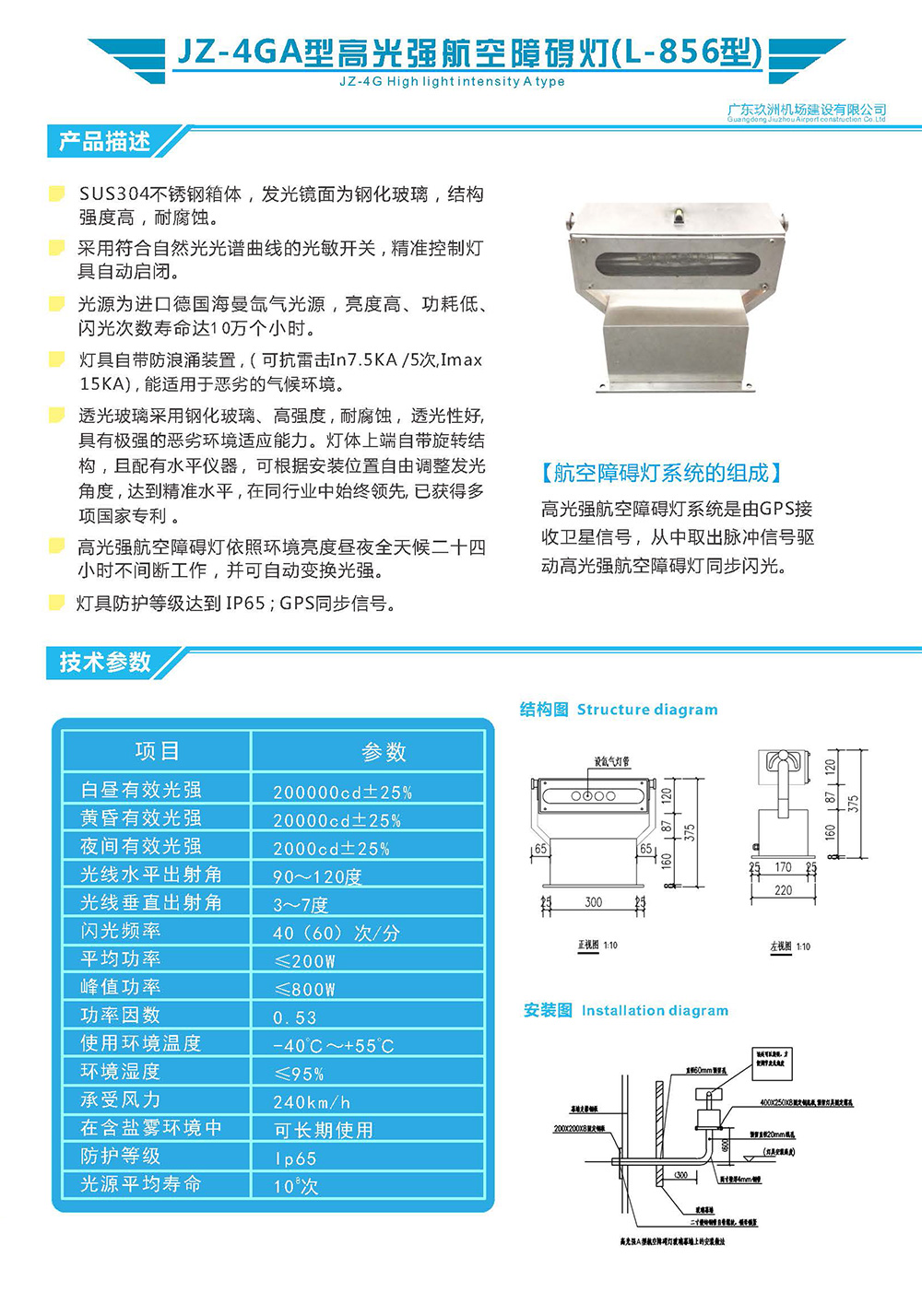 JZ-4GA型高光強A型航空障礙燈